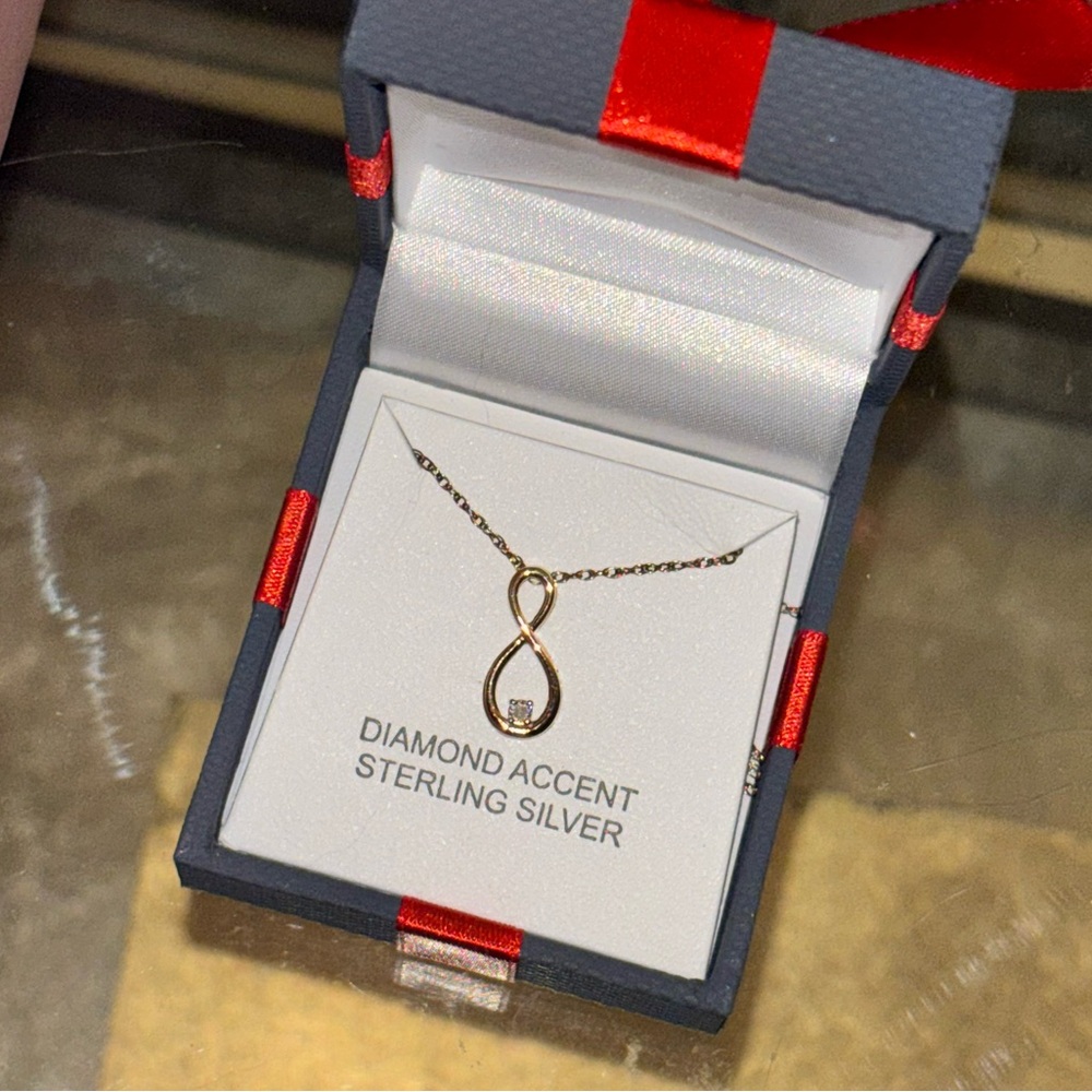 Diamond accent infinity sterling silver over 14k gold necklace w gift box